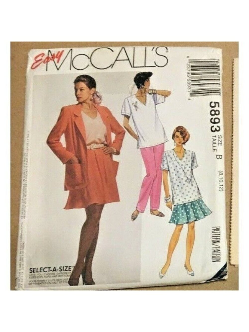 VTG Sewing Pattern McCalls 5893 Miss Unlined Jacket Top Skirt Pants Sz 8-12 U/C